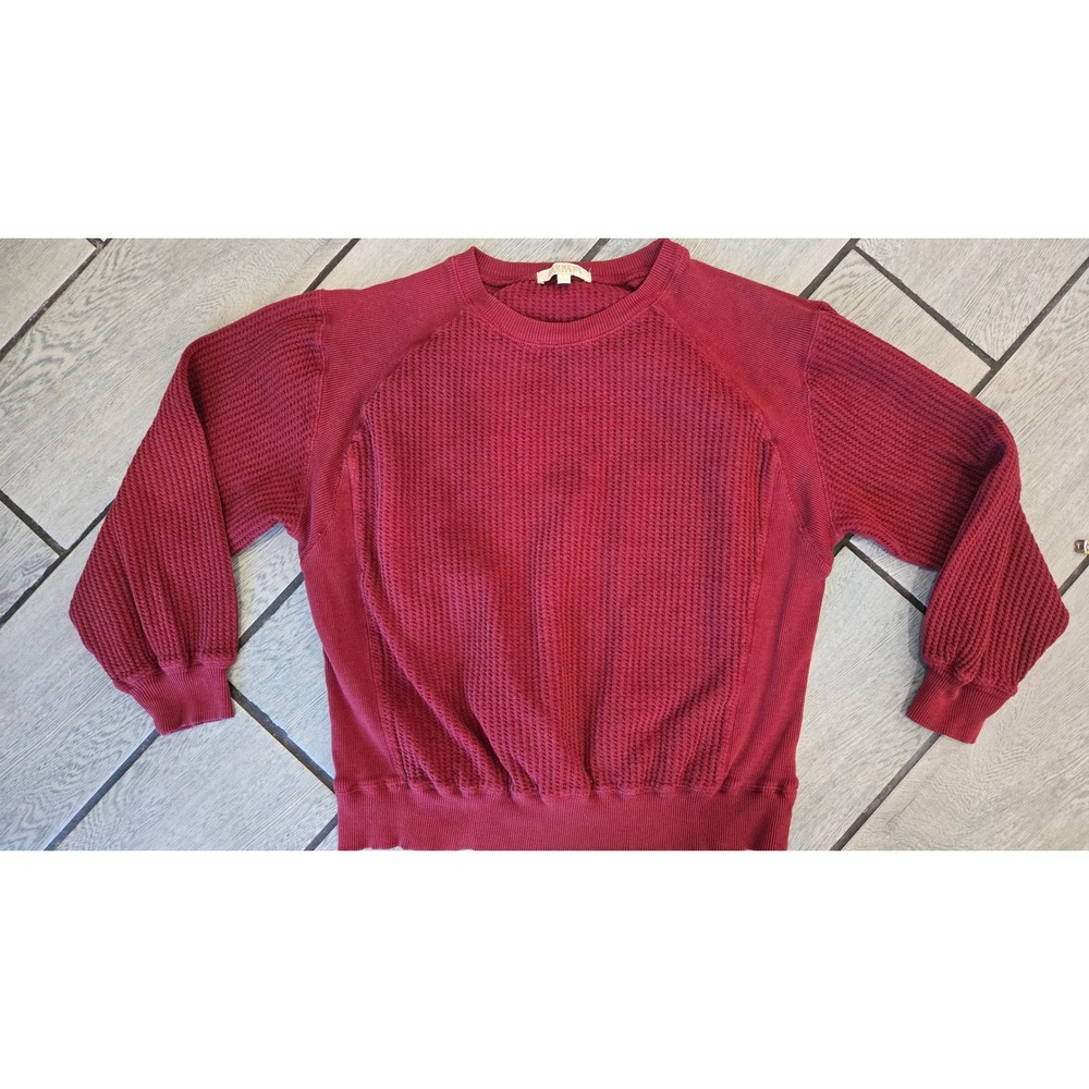 Farmers Market Burgundy Waffle Knit Cotton Sweater Large Red Balloon Sleeve